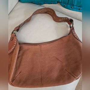 Fossil Studded Tan Leather Shoulder Bag
